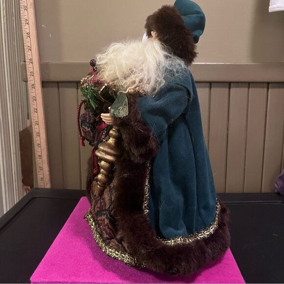 St. Nicholas Santa Tapestry plush Green Gold Faux Fur trim Garment Tree Topper - Picture 7 of 9